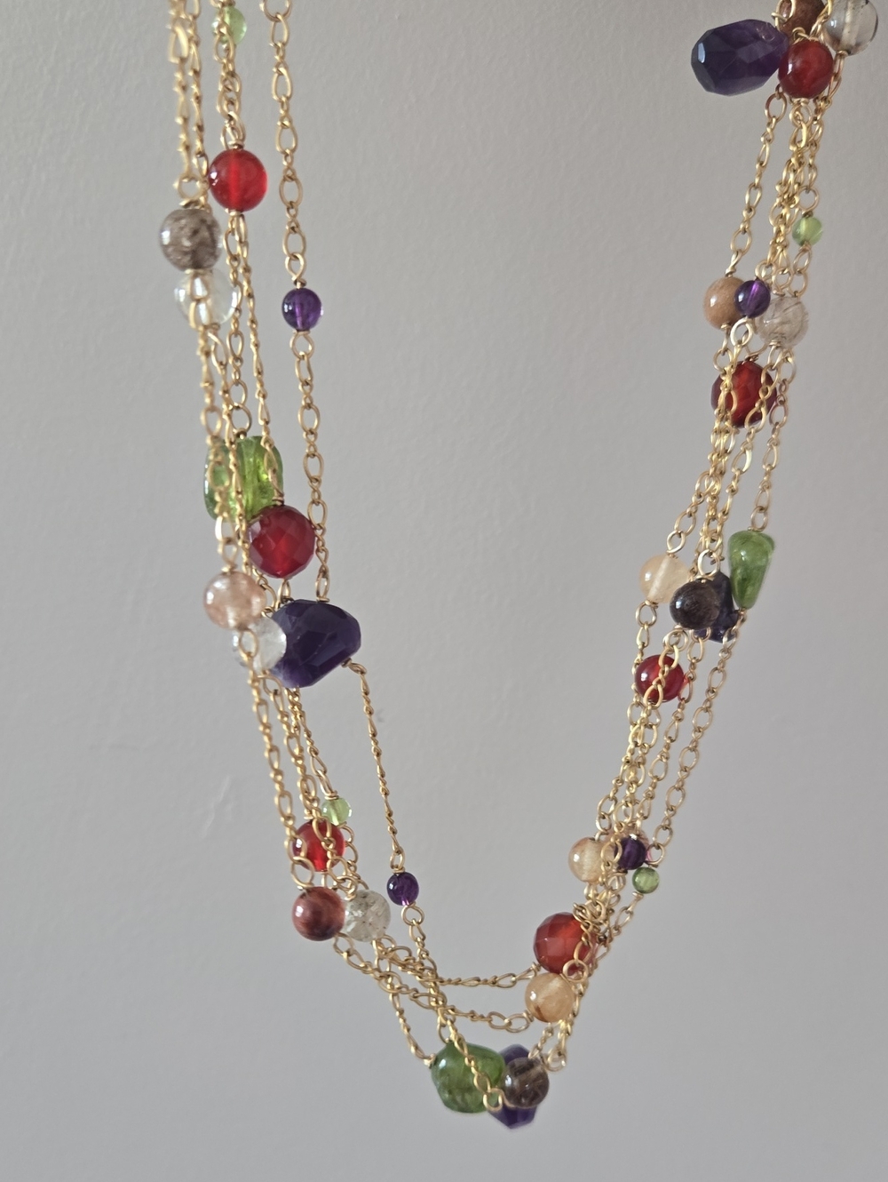 14kt GF 5 Strand Vintage Multigemstone Necklace, 18"